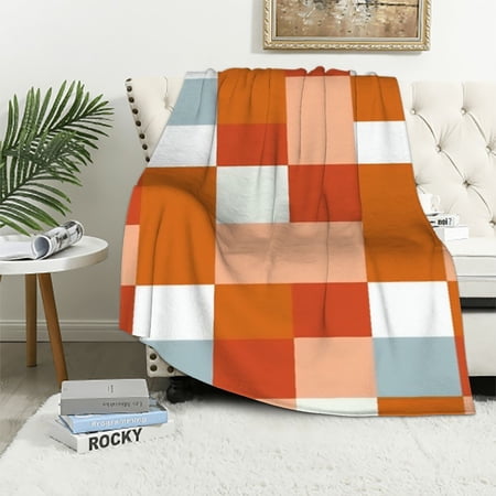 Fenyluxe Squares Stripes Throw Blanket for Sofa Couch Cottagecore Room Decor All Seasons Comfort Gift 40x50in