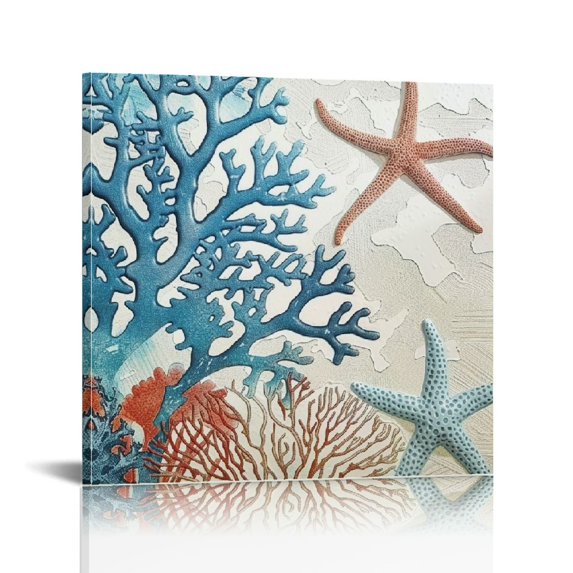 Fenyluxe Starfish Coral Sea Fan Canvas Print Wall Art Home Decor Ready To Hang Room Decor 12x12in