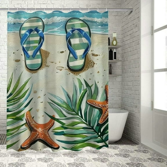 Fenyluxe Starfish Flip Flops Beach Shower Curtain with Hooks, Chic Elegant Decor Polyester Fabric Bathroom Decoration Washable Curtain 36"x72