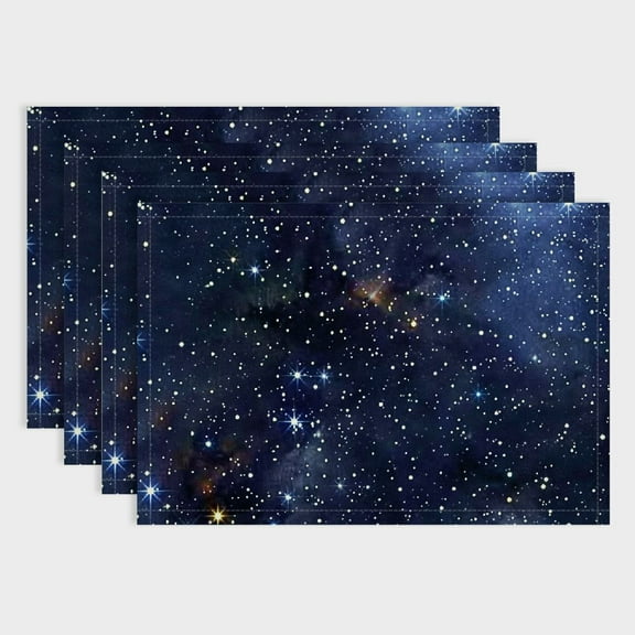 Fenyluxe Stars Cluster Space Art Linen Dining Table Placemats for Birthday Parties, Christmas, Restaurants, Home Decoration - Set of 4 18x12in