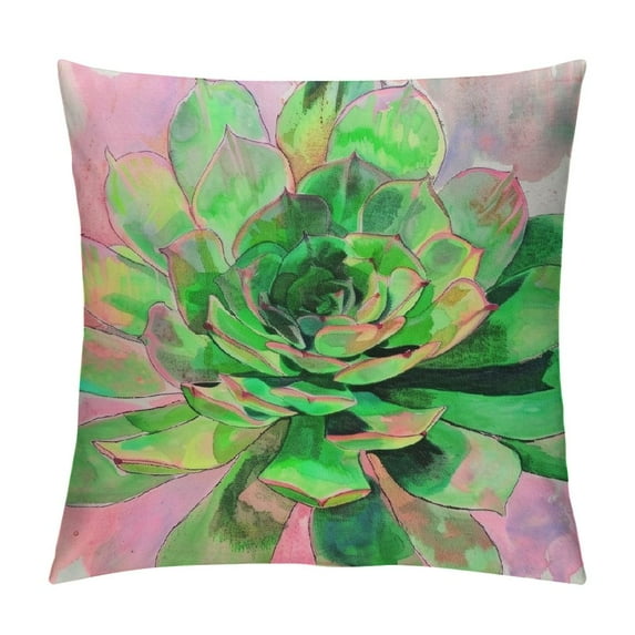Fenyluxe Succulent Plant Pillow Covers for Home Decor Super Soft Summer Tropical Watercolor Sedum Adolphii Throw Pillows Green Plant Potting Cushion Cases for Patio Sofa Bedding 18x18in