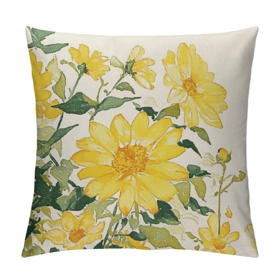 Fenyluxe Summer Pillow Covers,Watercolor Yellow Daisy Pillows Decorative Throw Pillows,Floral Cushion Covers Decoration for Home Farmhouse Couch Sofa 18x18in
