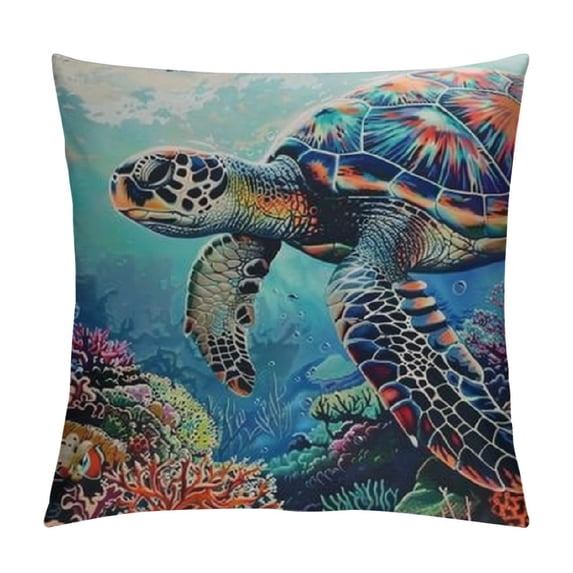 Fenyluxe Summer Turtle Throw Pillow Cover for Kids Boys Girls,Colorful Sea Turtle Square Pillow Case,Watercolor Ocean Animal Pillow Cover,Hawaii Coral Cushion Case for Bedroom White