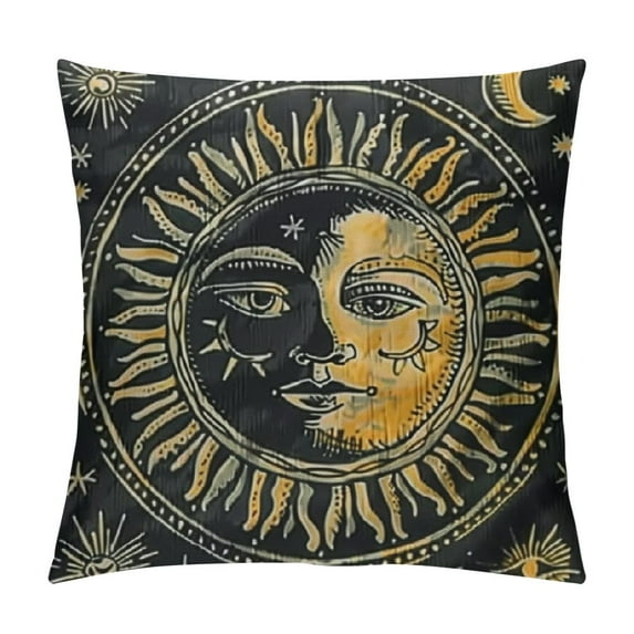 Fenyluxe Sun and Moon Throw Pillow Covers, Yellow Twelve Constellations Zodiac Pillow Covers for Bed Sofa Couch, Trippy Planet Decorative Pillow Covers, Bohemian Style Cushion Covers, White