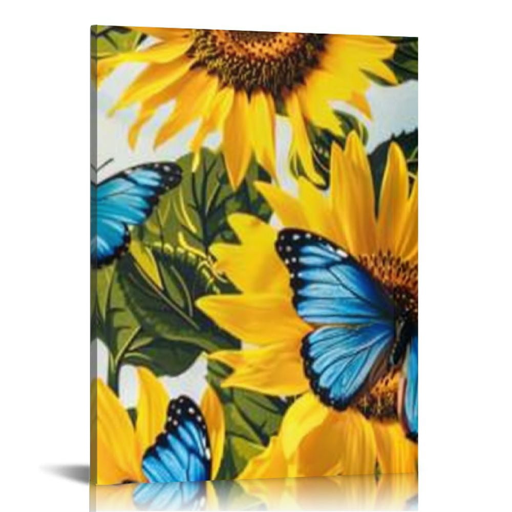 Fenyluxe Sunflower Butterflies Blue Butterfly Canvas Wall Art Decor ...
