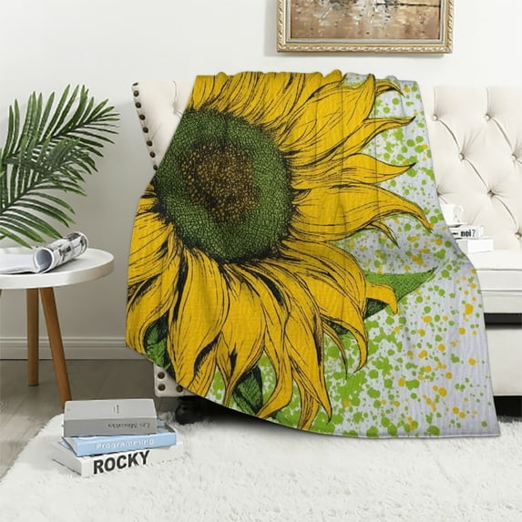 Fenyluxe Sunflower Print Throw Blanket - Soft Flannel Blanket for Bed, Couch, Car - Great Gift for All Seasons - Available in Multiple Sizes 60x80in