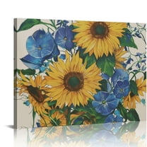 Fenyluxe Sunflowers Blue Flowers Wall Decor for Bathroom and Bedroom Ready To Hang Room Home Art Decor 16x12in