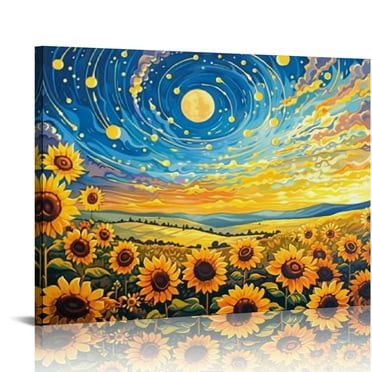 Fenyluxe Sunflowers Canvas Wall Decor for Bedroom and Kitchen, Modern Style Art Prints, Ready to Hang