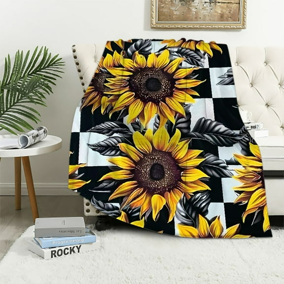 Fenyluxe Sunflowers Print Throw Blanket for Bed Sofa Living Room Decor All Seasons Soft Plush Blanket 40x50in