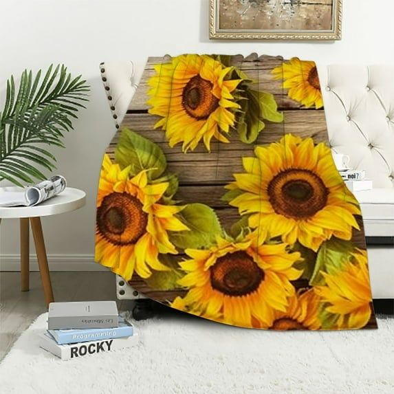 Fenyluxe Sunflowers and Bee Theme Throw Blanket for Sofa Couch Cottagecore Room Decor - All Seasons Lightweight Soft Blanket 50x60in
