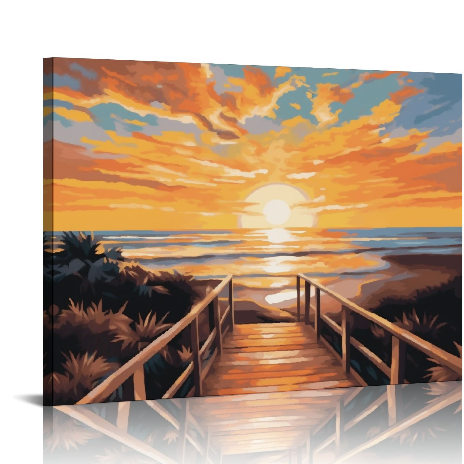 Fenyluxe Sunset Beach Wooden Walkway Canvas Wall Art Decor Ready To ...