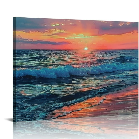 Fenyluxe Sunset Ocean Beach Theme Canvas Art Modern Prints for Wall Decor Home Office Salon, Ideal Gift for Various Occasions, Ready To Hang 16x12in