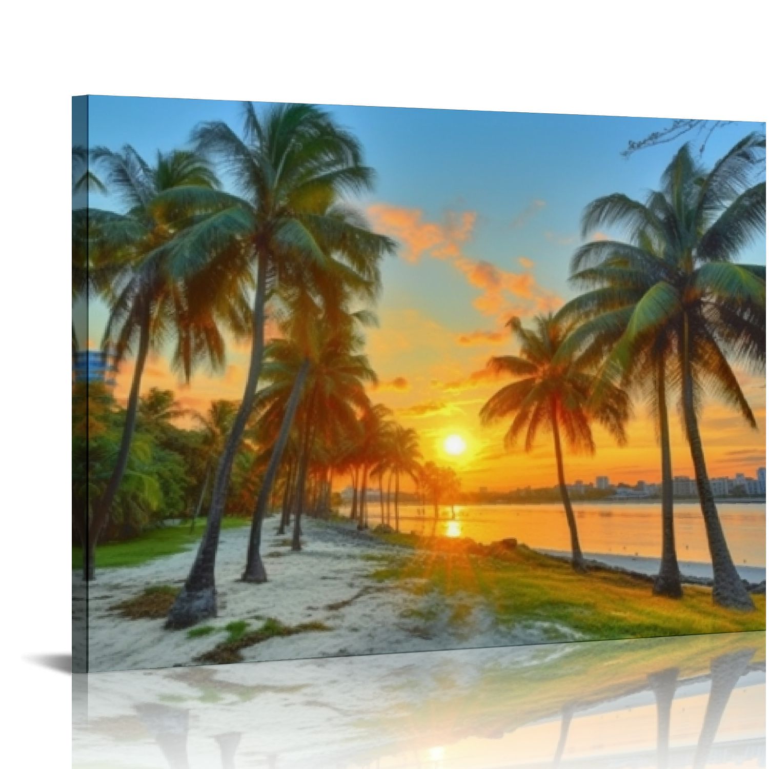 Fenyluxe Sunset Palm Trees Beach Canvas Ready to Hang Modern Art Prints ...