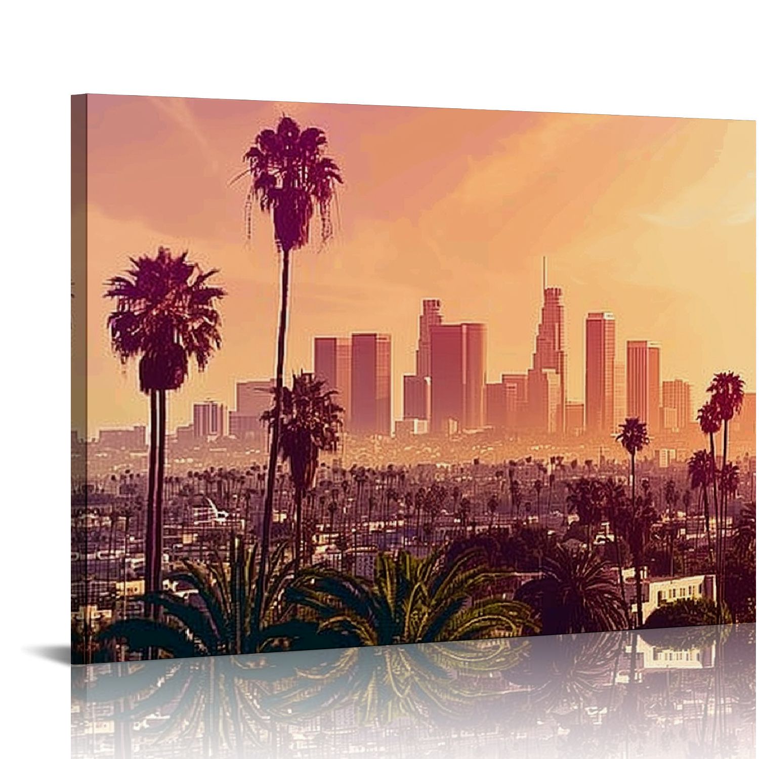 Fenyluxe Sunset Palm Trees City Skyline Canvas Art Modern Prints Wall ...