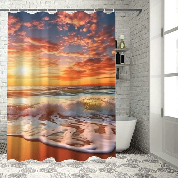 Fenyluxe Sunset Quick-Drying Polyester Fiber Shower Curtain Set with Hooks for Bathroom Decoration and Hygiene - Home Bathtubs Bathroom Curtain Various Sizes 60x72