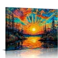 thumbnail image 1 of Fenyluxe Sunset River Landscape Canvas Wall Art Print Ready To Hang Room Home Decor 20x16in, 1 of 6