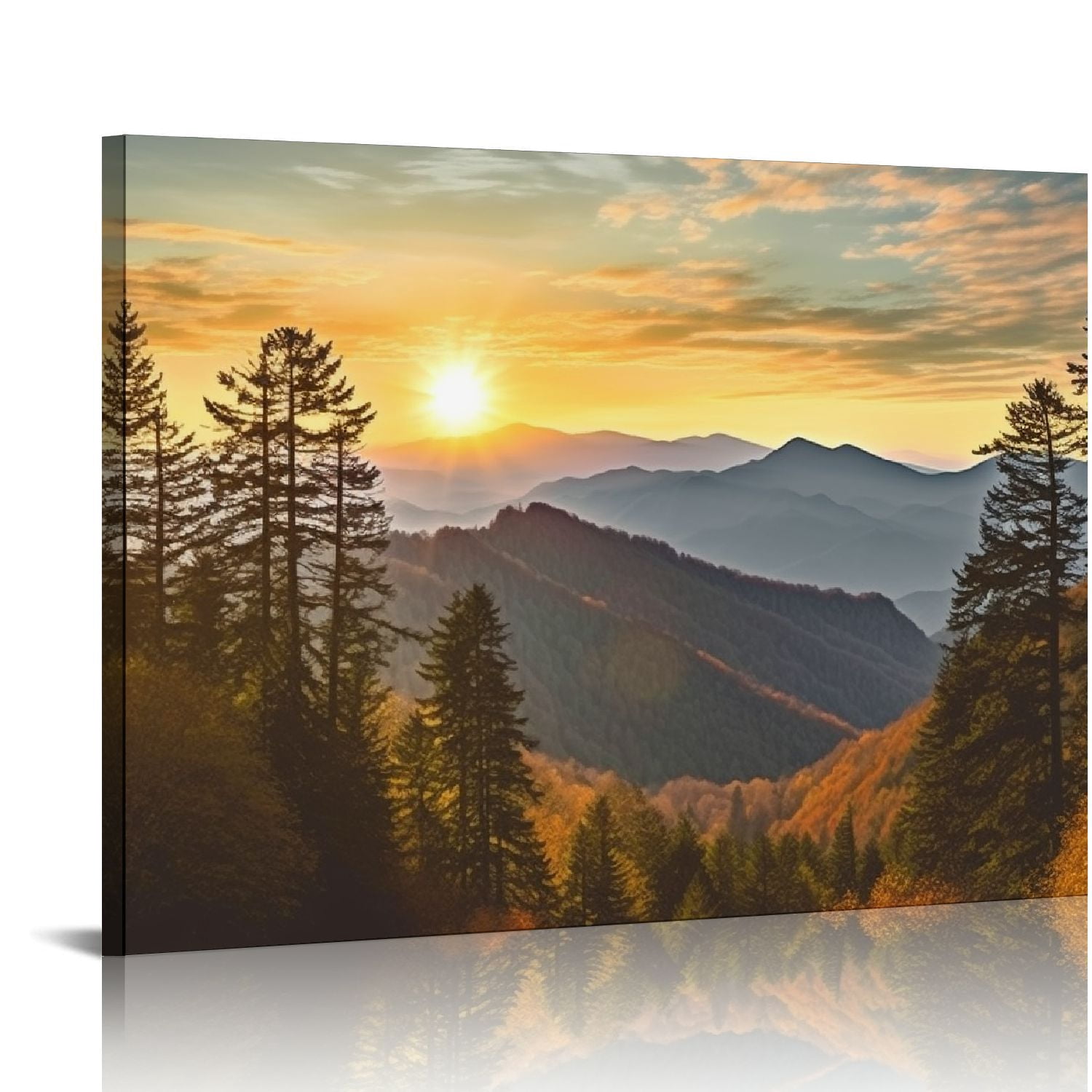 Fenyluxe Sunset Trees Mountain Canvas Wall Art Print Ready To Hang Home ...