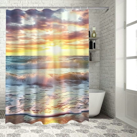 Fenyluxe Sunset Waves Pretty Shower Curtain Bathroom Decor Polyester Fabric for Home Bathtubs Decoration with Hooks 60x72