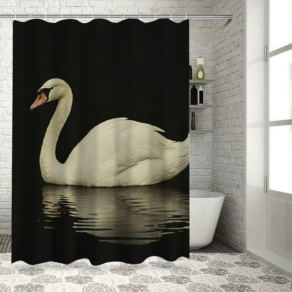 Fenyluxe Swan Pretty Polyester Fiber Shower Curtain Set for Bathroom Decor with Hooks, Various Sizes 36x72