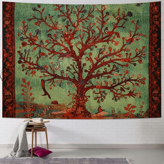 Fenyluxe Tapestry Green Tree of Life Wall Hanging Psychedelic Tapestries Indian Twin Bedspread Picnic Sheet Wall Decor Blanket Wall Art Hippie Bedroom Décor 50x40inch