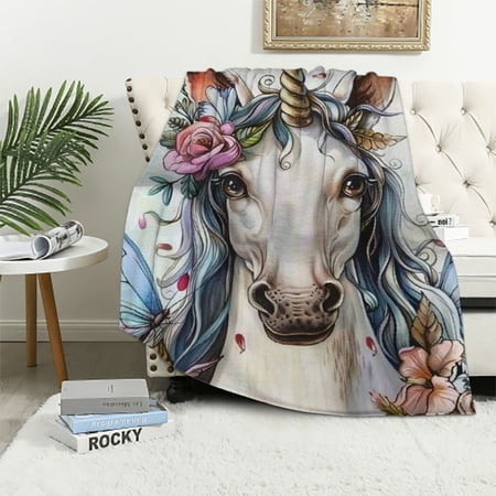 Fenyluxe Throw Blankets for Sofa Couch Fluffy Cozy Flannel Travel Outdoor Blanket, Summer Desk Blanket for Work Chair, Lap Blanket & Pet Blanket, Home Decor- Butterfly and Hippo 40x50in