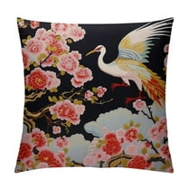 Fenyluxe Throw Pillow Cover Blue Animal with Flying Birds Crane Heron Japanese Pattern Oriental Motifs Green Asian Square Decorative Throw Pillow Cushion Case Pillowcase 12x12in