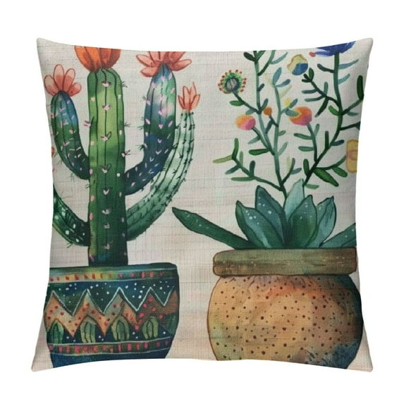 Fenyluxe Throw Pillow Cover Festival Gifts Hot Tropical Desert Succulents Plants Cactus Potted Summer Decor Decorative Home Sofa Chair Car Lumbar Throw Pillow Case Cushion Cover 22x22in