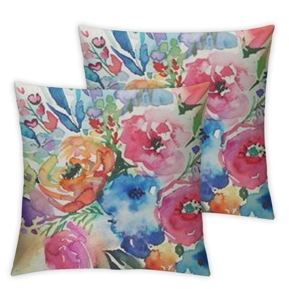 Fenyluxe Throw Pillow Cover Flowers Watercolor Peonies Pink Turquoise Summer Girly Decorative Pillow Case Home Decor Square 2pcs Pillowcase White