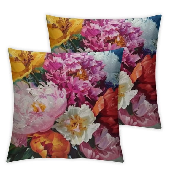 Fenyluxe Throw Pillow Cover Luxurious Peony Flower Pillow Case Square Cushion Cover for Sofa Couch Home Car Bedroom Living Room Decorative 2pcs Red Pink White
