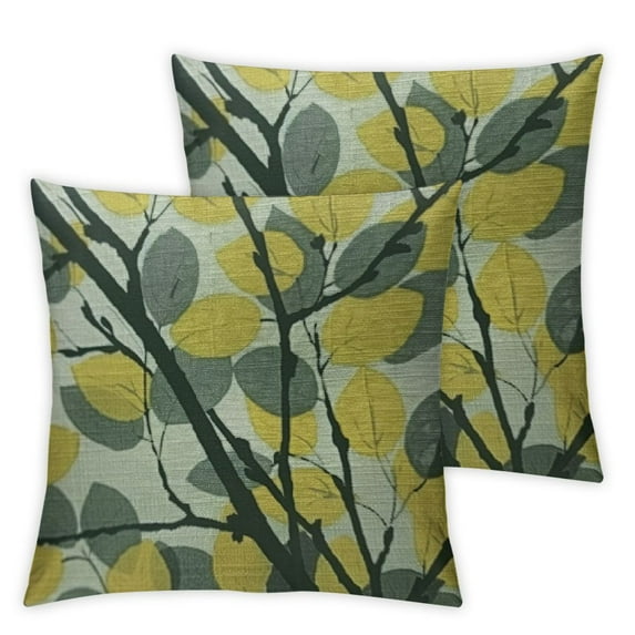 Fenyluxe Throw Pillow Cover Yellow and Grey Seamless Leaves Pattern Home Decorative Square Pillow Case for Men Women Boy Gilrs Bedroom Livingroom Cushion Cover Pillowcase White