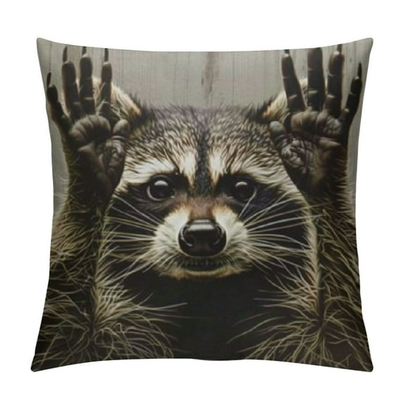 Fenyluxe Throw Pillow Covers for Couch Funny Cute Raccoon Bed Or Sofa Pillows Case Brown and White Hair Rock Gesture Decorative Square Cushion Covers White