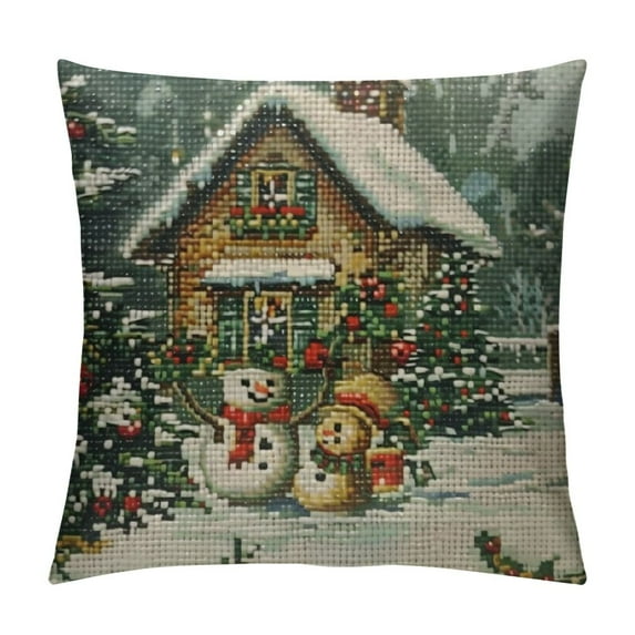 Fenyluxe Throw Pillow Covers Forest Animals Winter Woodland Repetitive Deer Fox Bird Chalet Flowers Ski On Light Decorative Square Pillowcases Cushion Cover White