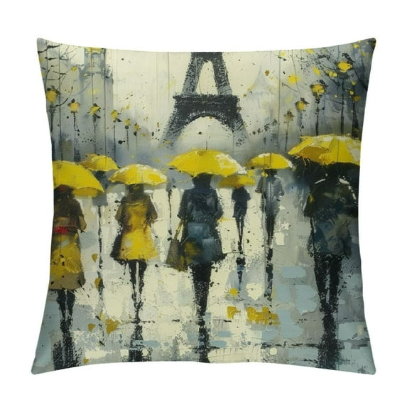 Fenyluxe Throw Pillow Covers Oil Painting Paris European City Landscape France Eiffel Tower Black White and Yellow Modern Pillow Case Cushion Cover for Home Party White