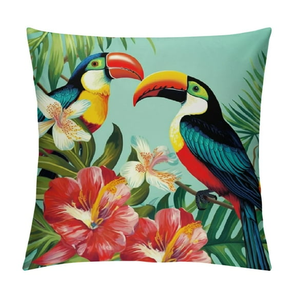 Fenyluxe Throw Pillow Covers Tropical Palm Tree Parrot Toucan Bird Summer Design Square Pillowcase for Home Decor Sofa Car Bedroom Pillow case 12x12in
