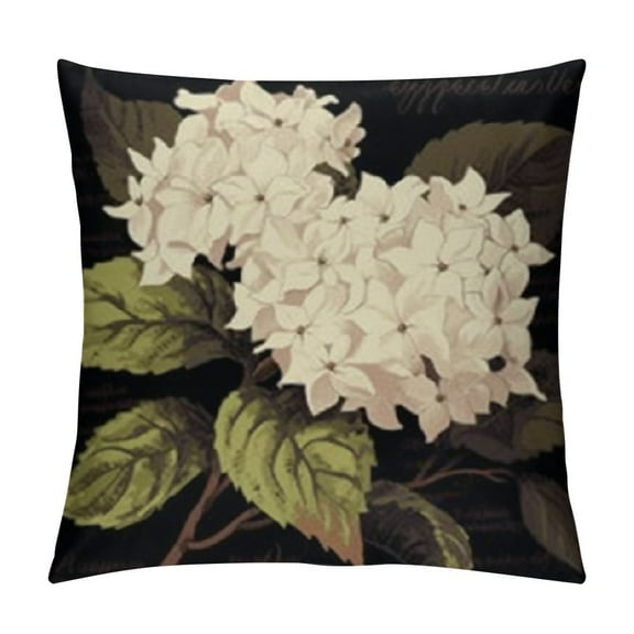Fenyluxe Throw Pillow Covers White Hydrangea Flowers Blossoms Black Pillowcase Decorative Cushion Cases 18x18in