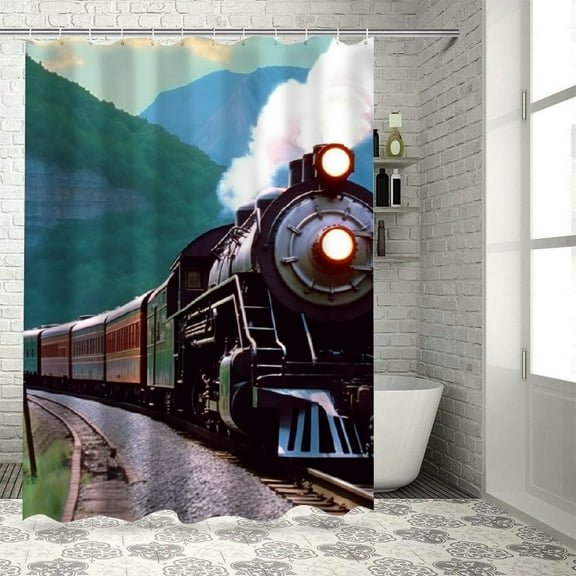 Fenyluxe Train Tracks Mountainside Printed Shower Curtain with Hooks, Easy Care 100% Polyester Fiber Bathroom Washable Curtain for Bathroom Decor, Various Sizes 36x72