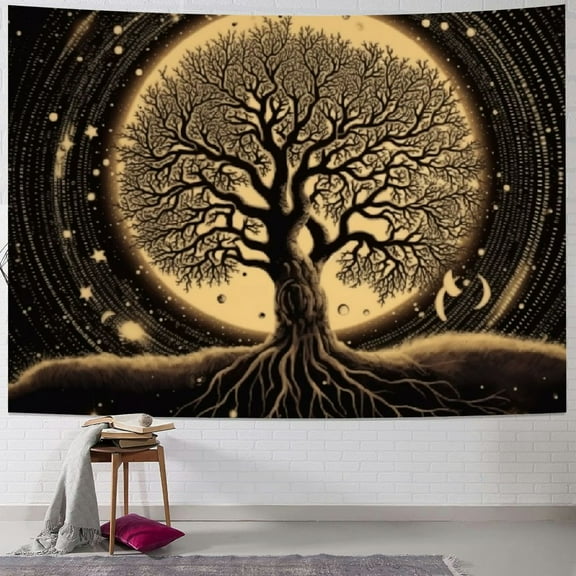 Fenyluxe  Tree of Life Tapestry Wall Hanging Sun Moon Stars Tapestries Aesthetic Galaxy Wall Tapestry Nature Home Decoration for Living Room Bedroom 40x30inch