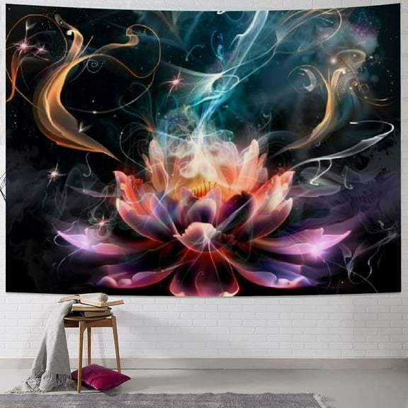 Fenyluxe  Trippy Lotus Flower Tapestry, Pink Floral on Meditation Tapestry Wall Hanging for Bedroom, Fantasy Hippie Yoga Tapestry Beach Blanket College Dorm Home Decor 40x30inch