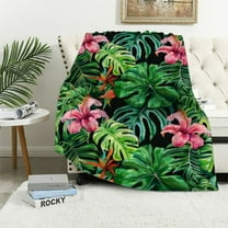 Fenyluxe Tropical Leaves Flowers Pink Flower Throw Blanket Excellent Hand Feel All Seasons Comfort Versatile Blanket for Sofa Bed Wall Decoration 40x50in