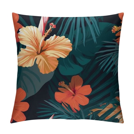 Fenyluxe Tropical Plants Pillow Case,Flowers in The Palm Trees Banana Leaves Cushion Pillow Cover Square Home/Sofa Decorative for Men/Women 20x20in