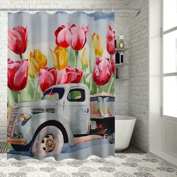 Fenyluxe Tulips Shower Curtains for Bathroom Home Decor with Hooks, Polyester Fabric Home Bath Curtain Decoration, Washable Shower Curtain with Hooks 36"x72