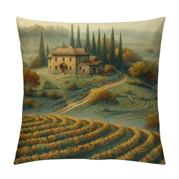 Fenyluxe Tuscan Throw Pillow Cushion Cover, Tuscany Seen from Stone Village of Montepulciano Italy in Cloudy Day, Decorative Square Accent Pillow Case 20x20in