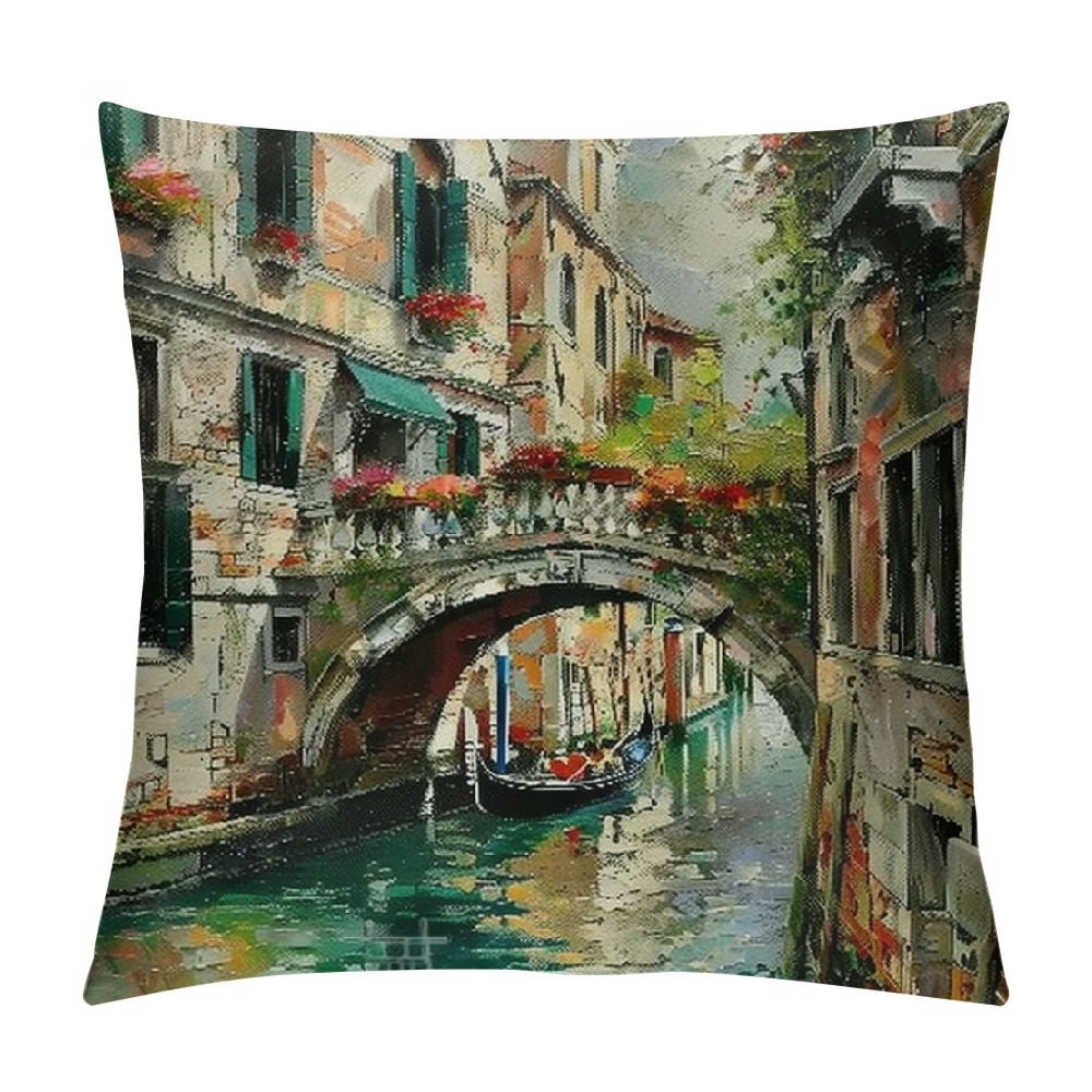 Fenyluxe Venice Canal Decorative Square Throw Pillow Covers Style for