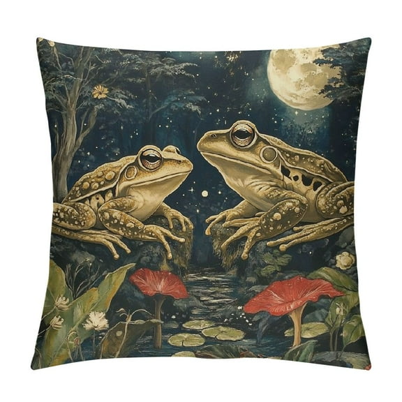 Fenyluxe Vintage Cottagecore Botanical Mushroom Frog Nature Aesthetic Throw Pillow, Multicolor 22x22in