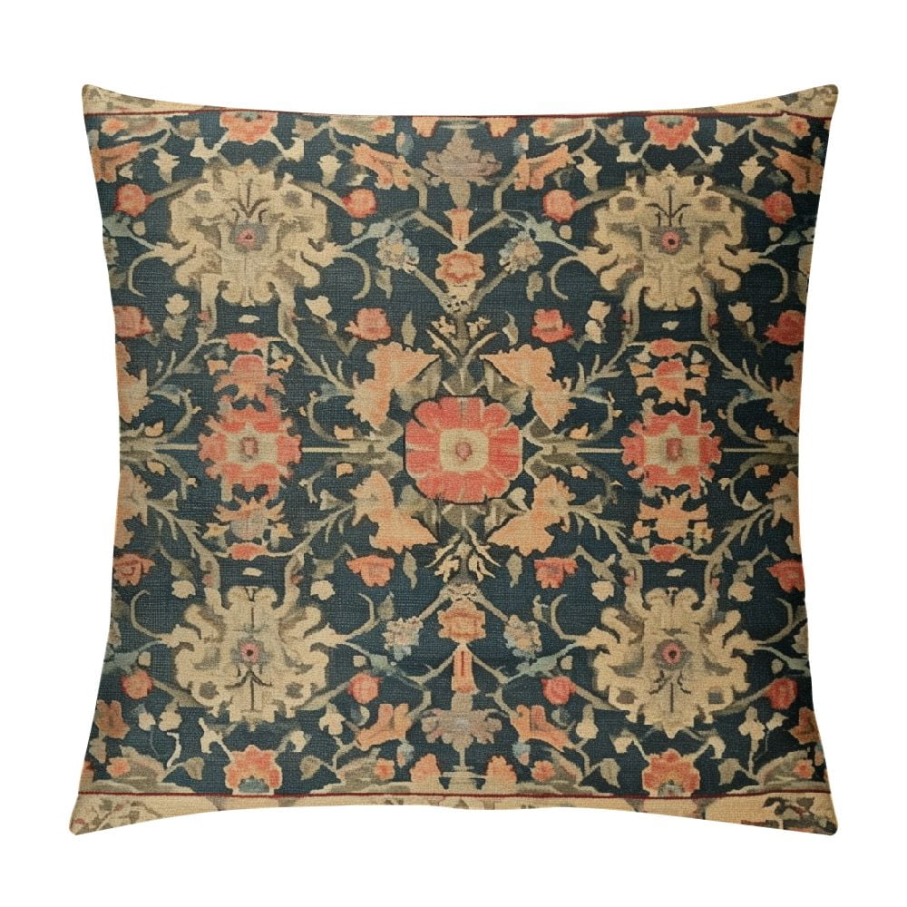 Vintage Floral Pillow Covers 18x18 Set Of 2 - Burnt Orange Navy Blue Botanical Cushion Cases - View #11