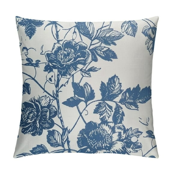 Fenyluxe Vintage Floral Pillow Covers Navy Blue and Cream Floral Throw Pillow Covers Chinoiserie Flower Pillowcases Farmhouse Cushion Covers for Couch Bed Sofa Chair Home Decor 18x18in