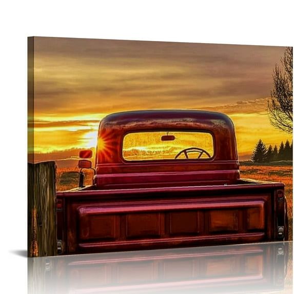 Fenyluxe  Vintage Red Truck Canvas, Perfect For Valentines, Mothers Day- Unique Canvas Wall Art 20x16in