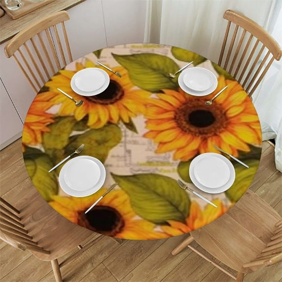 Fenyluxe Vintage Sunflower Round Tablecloth, Tablecloths Stain Resistant waterproof spill proof Table Cloth cover for Decoration Holiday Parties Kitchen Dining Picnic Indoor Outdoor 54-58