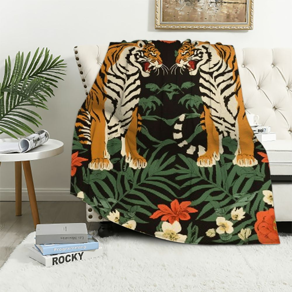 Fenyluxe Vintage Tiger Blanket Cozy Soft Lightweight Flannel Throw Boho ...