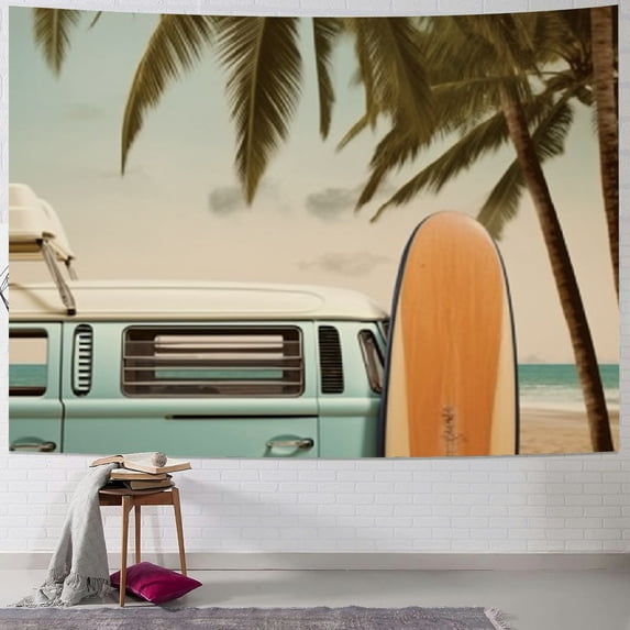 Fenyluxe  Vintage Wall Tapestry, Ocean Drive Vintage Car Wall Hanging Large Tapestry Psychedelic Tapestry Decorations Bedroom Living Room Dorm 50x40inch